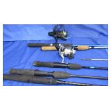 5 Spincast Rods (1 broken tip), 2 Reels