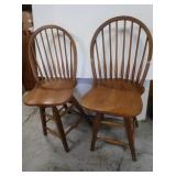 2 Wooden Arched Back Swivel Chairs 42"H