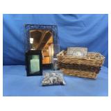Framed Mirror, Battery Candles,Decorative Stones