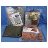 3 NIP Tarps, 1 used tarp(various sizes)