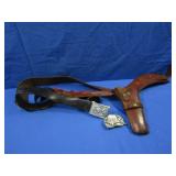 Leather Pistol Belt, Leather Belt, 2 Belt Buckles