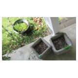 2 Concrete Planters-11.25Lx11.25Wx9"H & Lg. Metal