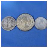 1856 Seated Liberty Quarter(punched),1962 Canadian