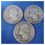 3 Washington Silver Half Dollars-1935, 1936, 1944