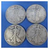 4 Walking Half Liberty Half Dollars-1940, 1942,