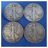 4 Walking Half Liberty Half Dollars-1934, 1934-D,