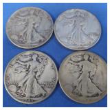 4 Walking Half Liberty Half Dollars-1941-1942-1943
