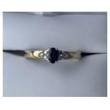 10K Sapphire Ring w/2 Diamonds 2.2gr Sz. 7