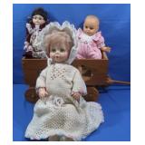 Wooden Toy Wagon, Vintage Baby Dolls