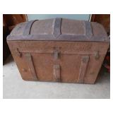 Antique Metal Overlay Wooden Chest 28x16x21"H
