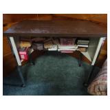 Wooden Topped Metal Table w/Shelf 33.25x19x27.5"