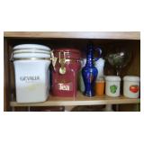 Shelf contents-Coffee Canisters, Tupperware, S&P