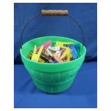 Plastic Bucket of Wooden and Plastic Clothespins