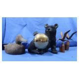 Wooden Duck and Bear Statues