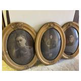3 Antique Oval Picture Frames Convex Bubble