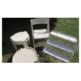 Vintage Metal Plant Cart & Plastic Chair & Table