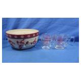 St. Nicholas Ceramic Bowl, 4 Pyrex Measuring