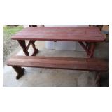 Wooden Picnic Table 70x26.5x29"H w/1 Wooden Bench