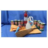 Fire Ext., cans of Comet Cleaner, Funnels and