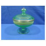 Hazel Atlas Ribbon Uranium Glass Lidded Nut Dish