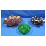 Carnival Glass Candy Dish & Fruit Bowl-Green