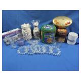 Glass & Ceramic Pieces, Seashells, Metal Tins &