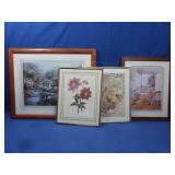 4 Metal and Wood Framed Pictures