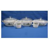 Vintage Glassbake Green Daisy Casseroles, #