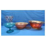 Carnival Glass Compote & Bowls, Thumbprint Red