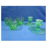 Uranium Glass Candlesticks, Sm Cups