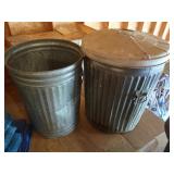 Large Metal Trash Can w/Lid & Smaller Metal Trash