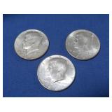 3-1964 Kennedy Halves 90% Silver