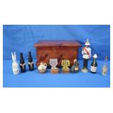 Vintage Mini Bar Bottles in Sm. Hinged Chest