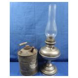 Vintage Metal Fuel Can and Aluminum Oil Lamp