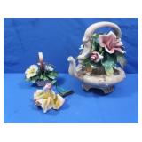 Capodimonte Teapot, Sm. Basket, Unmarked Flower