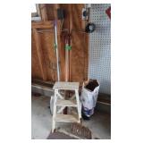 Wooden Step Stool, Snow Shovels, Shepards Hook,