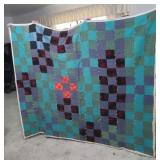 Handmade Quilt w/Woolen Patches, Stains, 73x60"