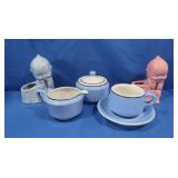 Ceramic Boy & Girl Planters, Sugar/Creamer/Cup &