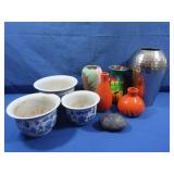 Ceramic and Metal Vase and Flower Pots