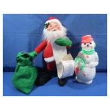 Plastic Snowman 13"H and Cloth Santa Claus 17"