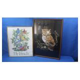 Framed Birds, Owl Wall Art, Bead/Sequin Owl Dï¿½cor
