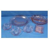 Golden Glass Relish Tray-Platter Pink