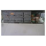 8 Drawer Metal Cabinet 9.5x23x11"D w/Contents &
