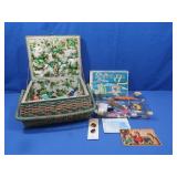 Wicker Sewing Basket w/Sewing Notions Contents