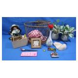 Metal Basket w/Home Dï¿½cor - Vases, Doll & More