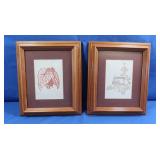 2 Wood Framed Water Color