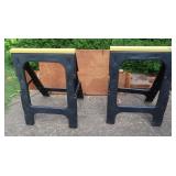 Plastic Sawhorses and lumber Pile