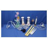 Candles, Candlesticks, Flower Lamp(as is, Does