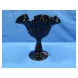 Vintage Fenton Black Glass Thumbprint Compote