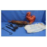 Copper Rooster Pan,Red Rose Sack, Wood Rolling
